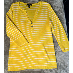 Lauren Ralph Lauren Yellow White Stripe V-Neck Henley Knit Womens Size L